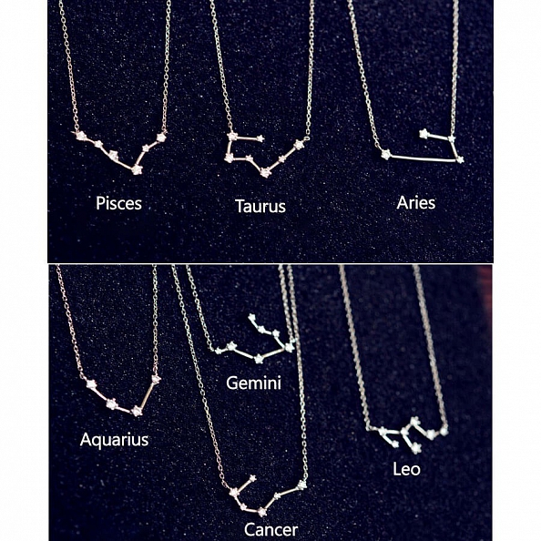  Silver Zodiac Necklace Celestial  PW891
