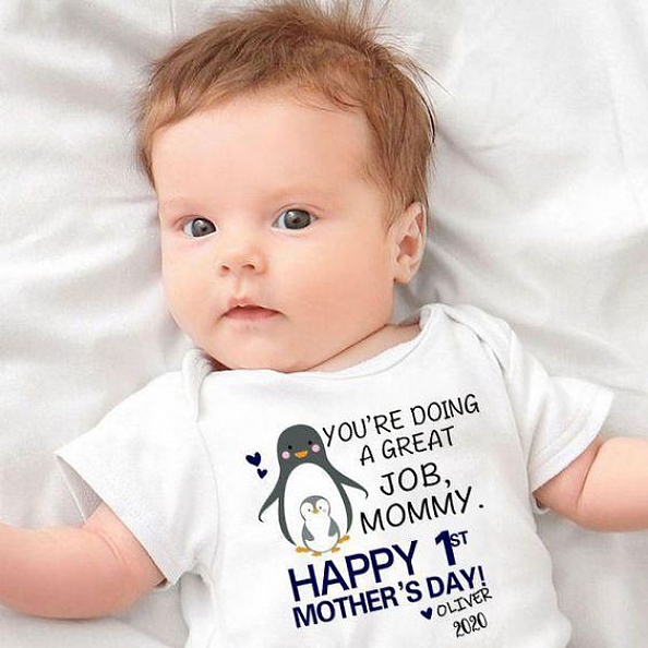 Personalized Penguin Mother's Day Baby Onesies PW153