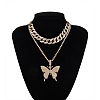 2Pcs Sparking Crystal Pave Butterfly Pendant Necklace PW936