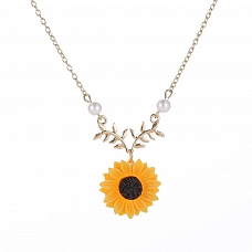 Simple Sunflower & Pearl Necklace PWB498