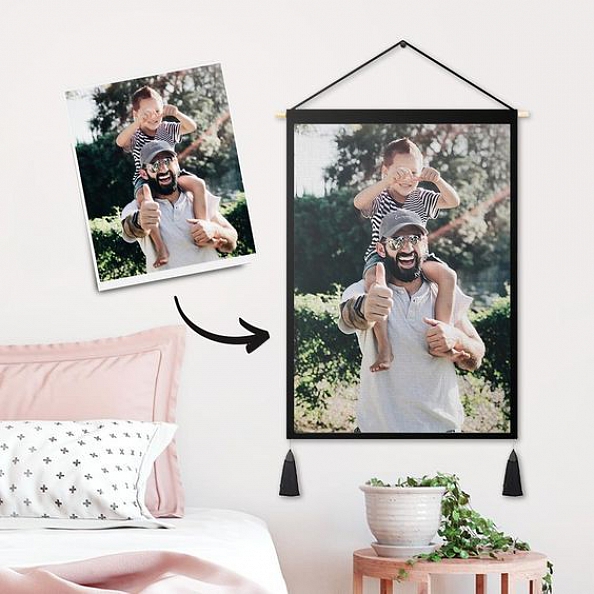 Father's Day Gifts - Custom Father and Daughter Photo Tapestry - Wall Decor Hanging Fabric Painting Hanger Frame Poster PW256