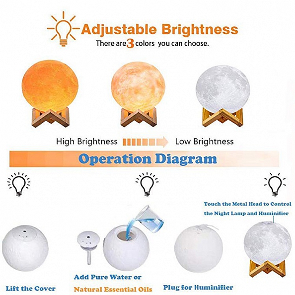 Personalized three colors photo humidifier moon lamp PW037