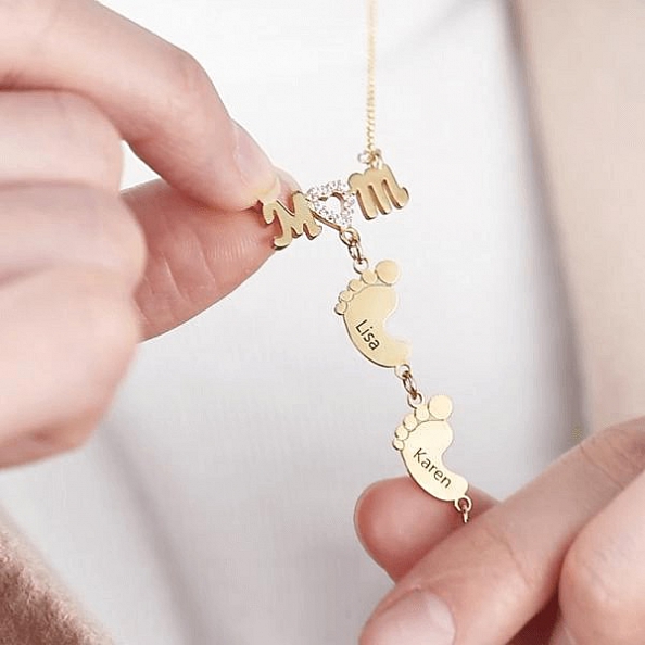 Inlay Mom Necklace With Baby Feet PWB022