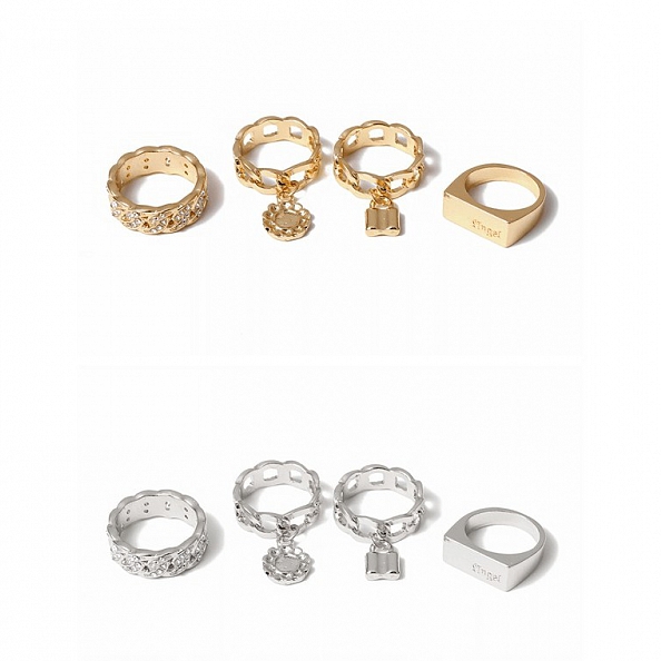 Simple Lock Flower Ring Set PW925