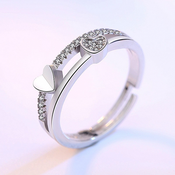 Romantic Two-heart Silver Ring PWB503