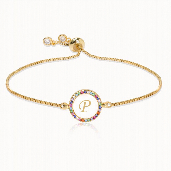 Colorful Rainbow Zircon 26 Letter Bracelet   PW881