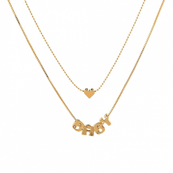  Letter Baby Heart-shaped Double Layer Necklace PW931