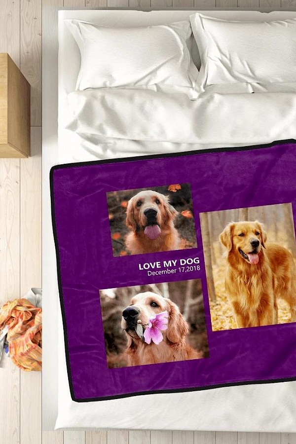 Custom Pet Photo Collage Blanket With 3 Photos PW517 Personalized