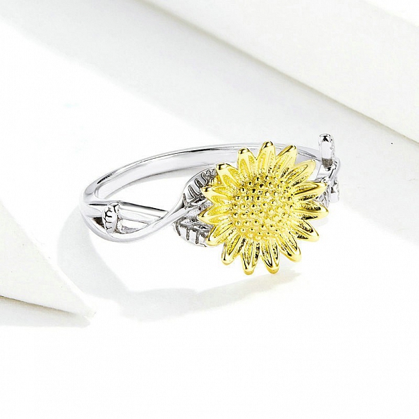 925 Sterling Silver Adjustable Sunflower Ring PWB562