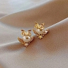 Gold Plated Owl Pearl Earrings PWB496